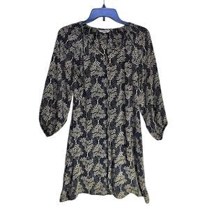 Tucker Button Up Shirt Dress Puff Sleeves Silk